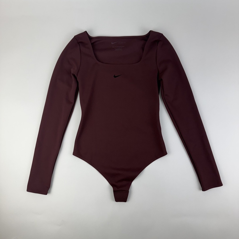 New Womens Nike Form Long-Sleeve Maroon Athletic Gym Bodysuit Size XSmall NWT